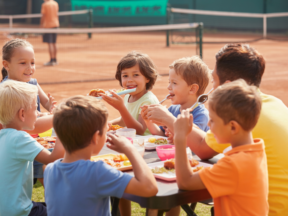 Gemeinsames Grillen und Essen beim Tennis-Camp